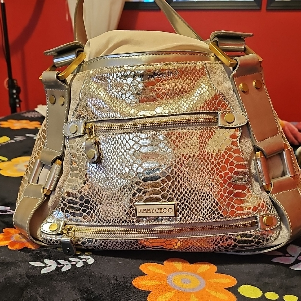 Jimmy Choo Silver and Gold Shoulder Bag with Luxurious Finish